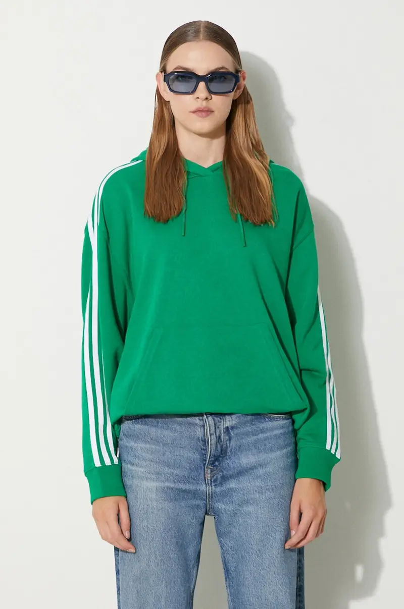 felpa 3-Stripes Hoodie OS donna colore verde con cappuccio con applicazione IN8398
