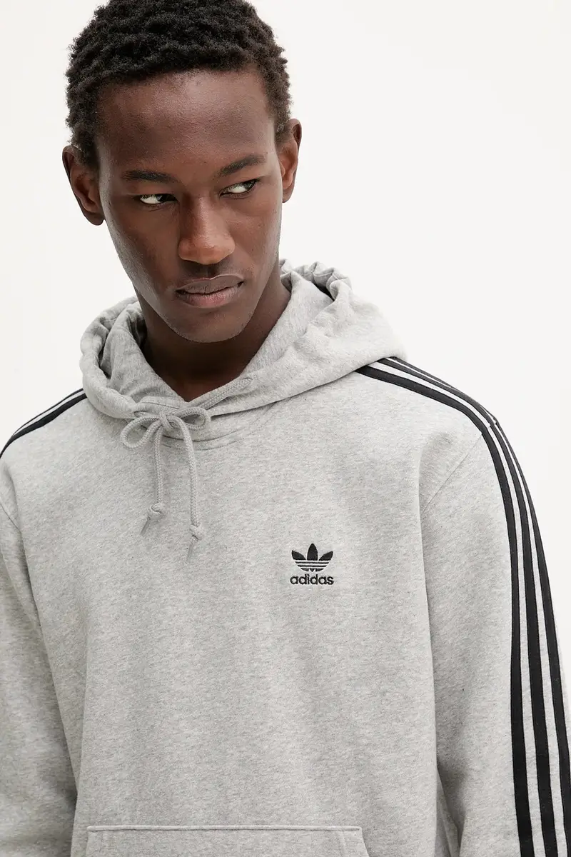 felpa 3-Stripes uomo colore grigio con cappuccio con applicazione JY1376 miniatura 4