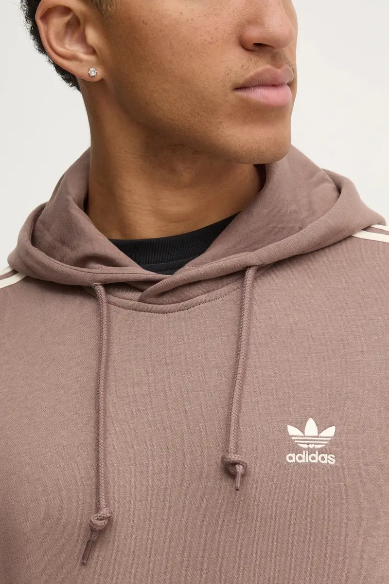 felpa 3-Stripes uomo colore marrone con cappuccio con applicazione JP1000 miniatura 5