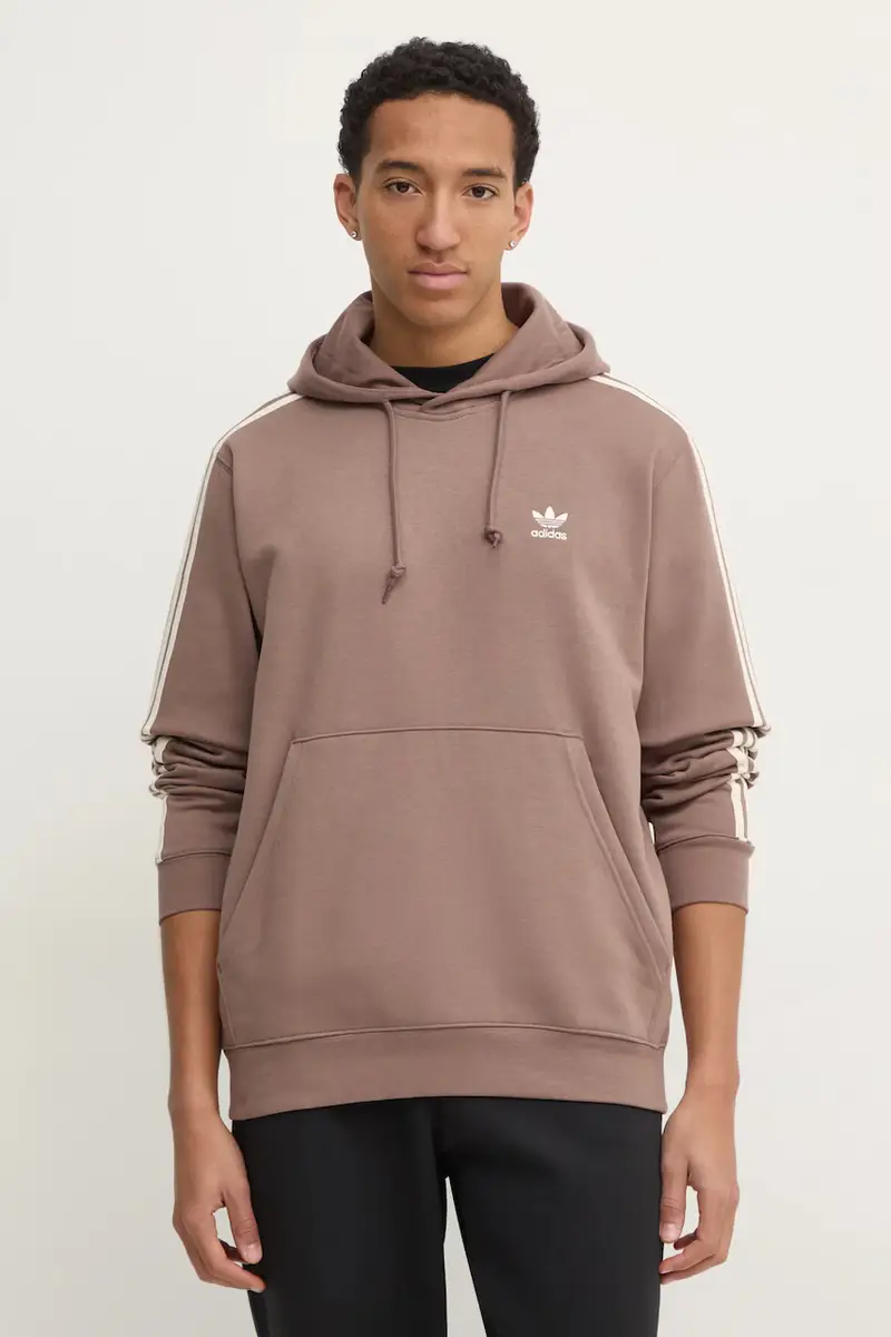 felpa 3-Stripes uomo colore marrone con cappuccio con applicazione JP1000