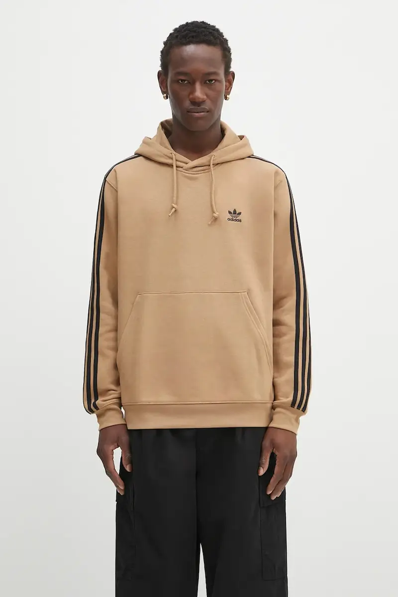 felpa 3-Stripes uomo colore verde con cappuccio con applicazione JY1377