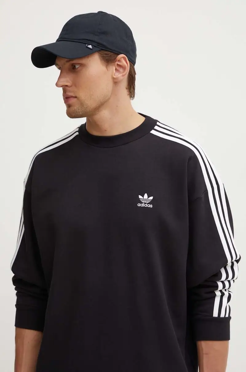 felpa Adicolor Oversized Crew uomo colore nero con applicazione IZ1829 miniatura 4