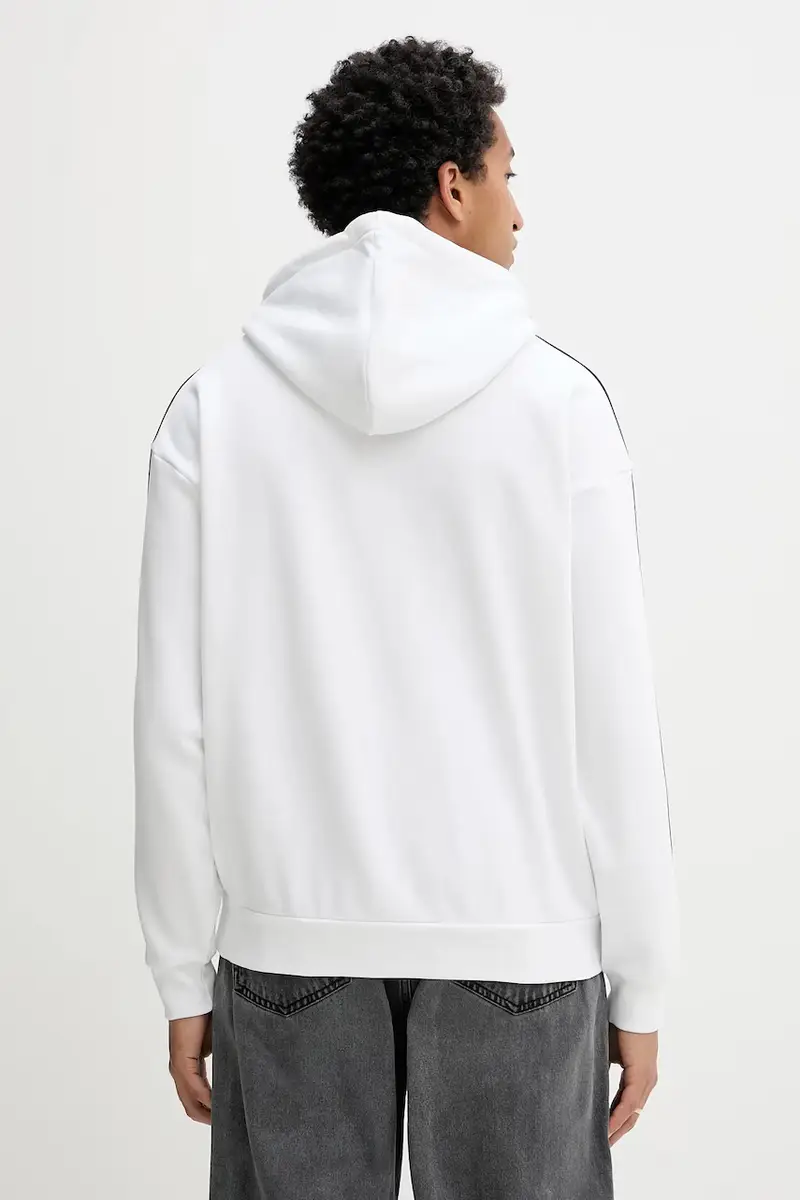 felpa Baggy Hoodie uomo colore bianco con cappuccio con applicazione JY1414 miniatura 3