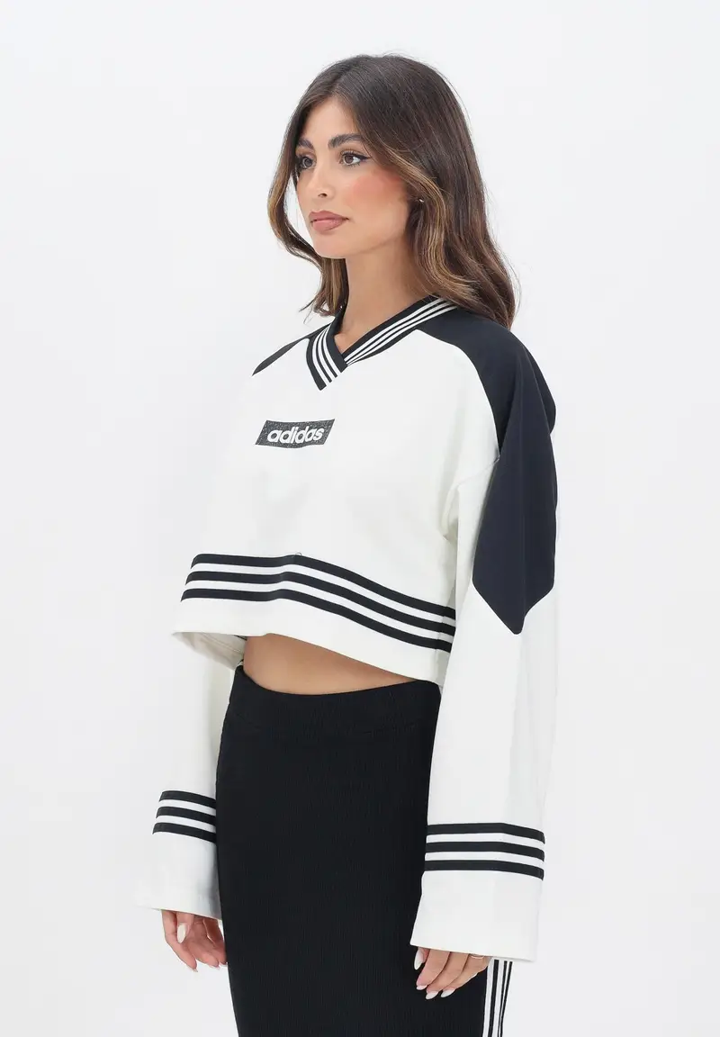 ADIDAS ORIGINALS Felpa Blocking Crewneck avorio e nera da donna