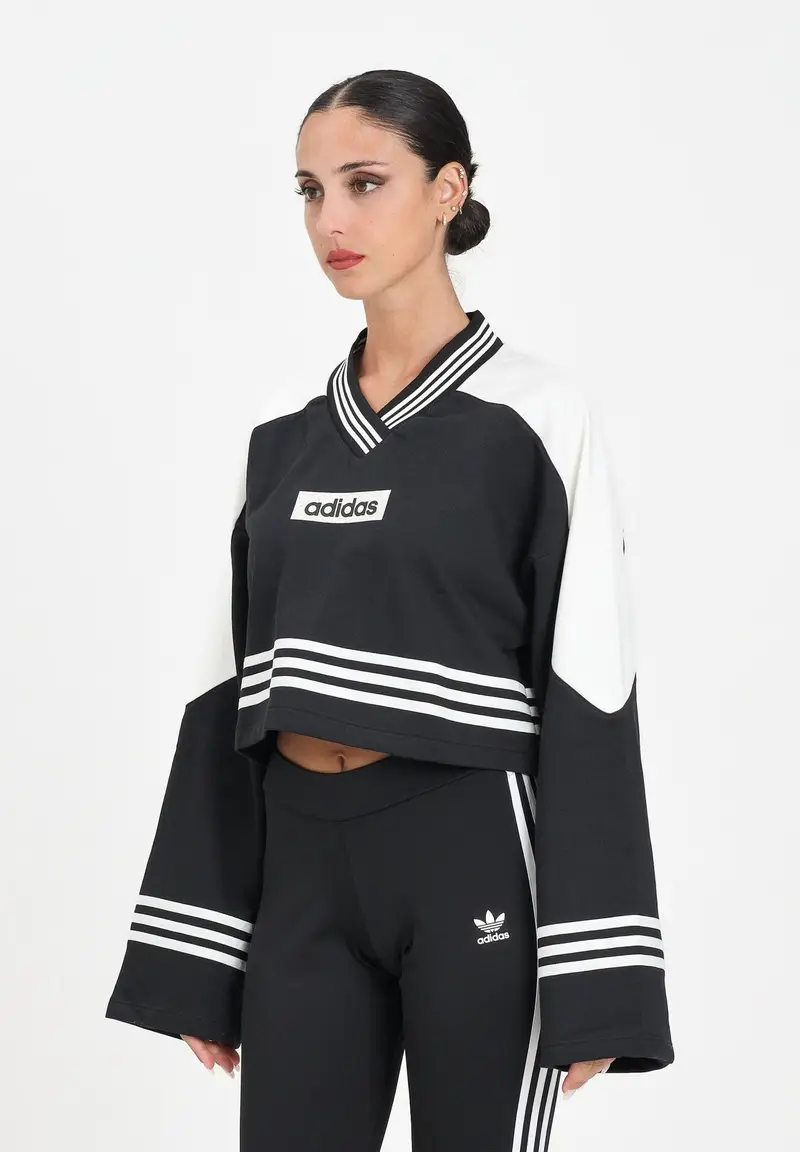 ADIDAS ORIGINALS Felpa Blocking Crewneck nera da donna