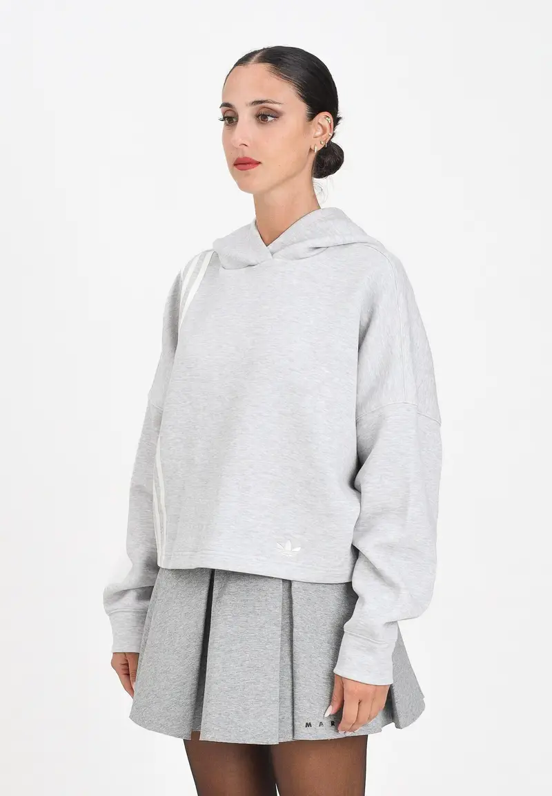ADIDAS ORIGINALS Felpa con cappuccio 3 Stripes grigia da donna