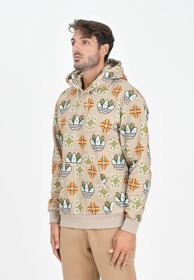 ADIDAS ORIGINALS Felpa con cappuccio GRAPHIC HD FLEECE beige da uomo