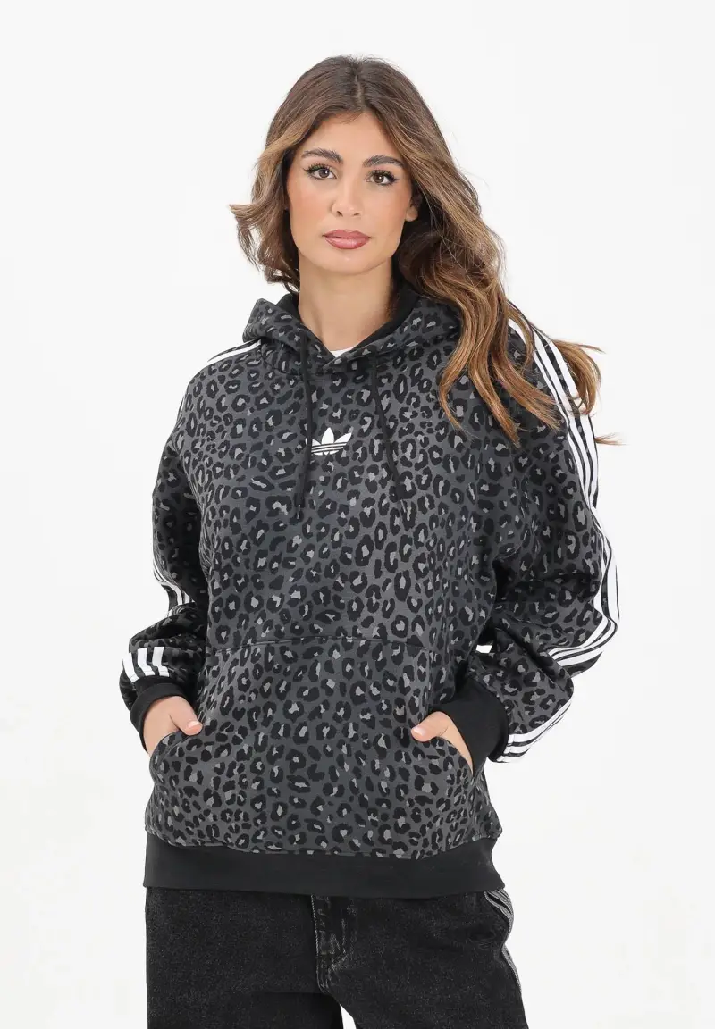 Felpa con cappuccio Leo All Over Print Loose nera da donna miniatura 2