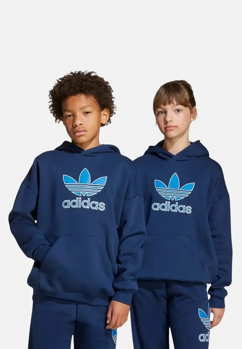 ADIDAS ORIGINALS Felpa con cappuccio Trefoil blu per bambino e bambina