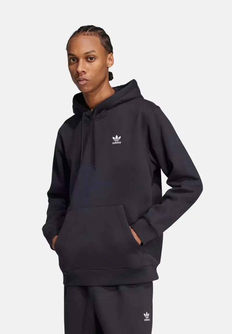 Felpa con cappuccio Trefoil Essentials Loose nera da uomo