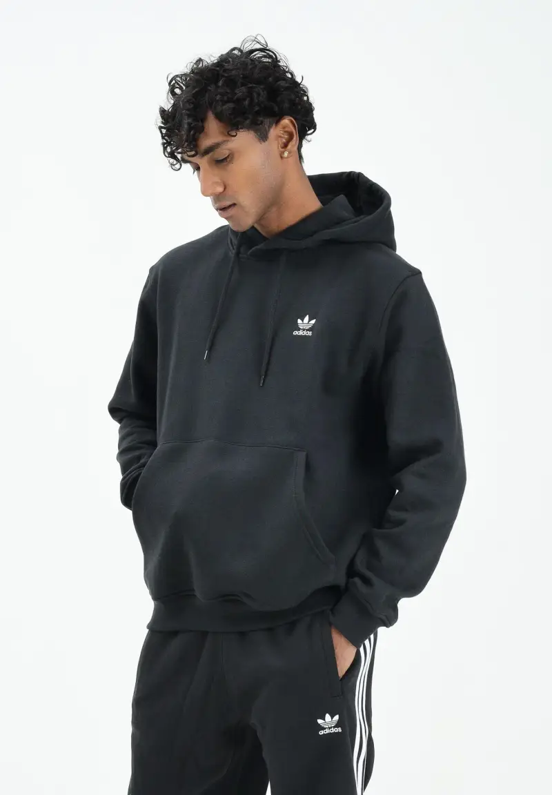 Felpa con cappuccio Trefoil Essentials nera da uomo miniatura 2