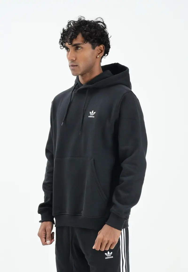 Felpa con cappuccio Trefoil Essentials nera da uomo