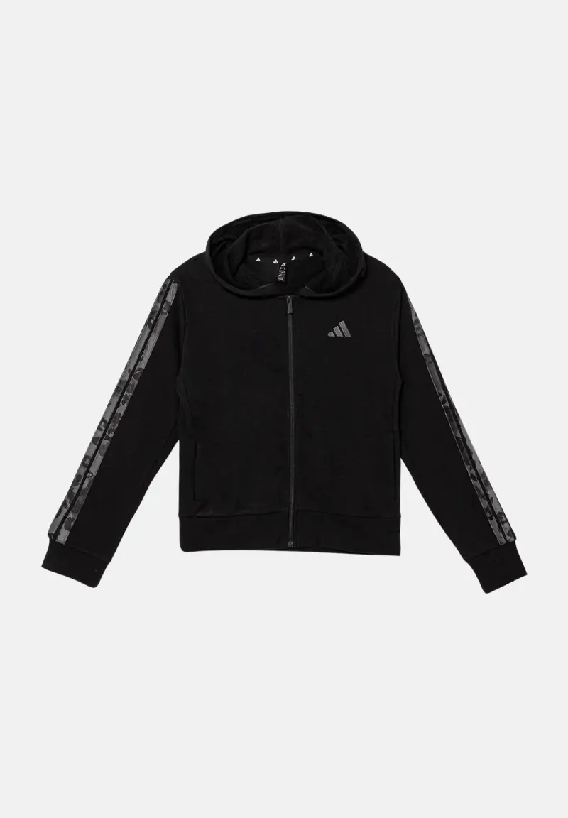 Felpa con zip 3 Stripes Animal French Terry nera da bambina