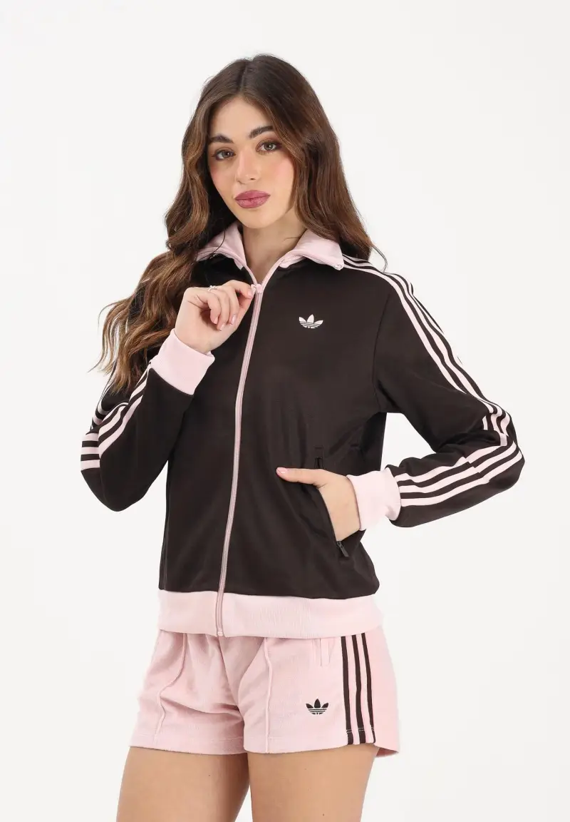 Felpa con zip 3-Stripes marrone e rosa da donna miniatura 2