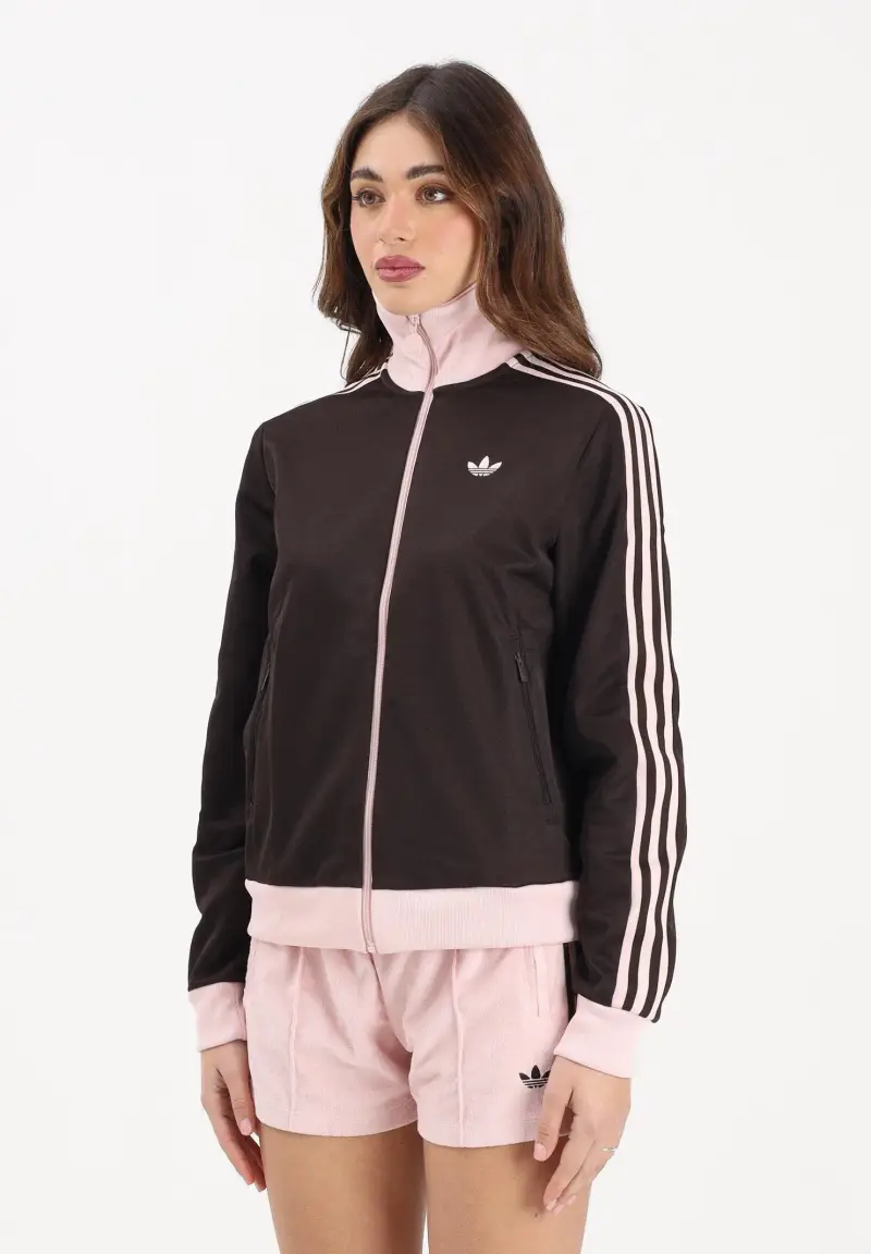 Felpa con zip 3-Stripes marrone e rosa da donna