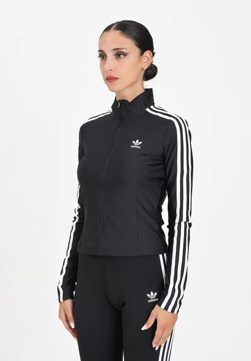 ADIDAS ORIGINALS Felpa con zip adicolor 3-Stripes Slim nera da donna