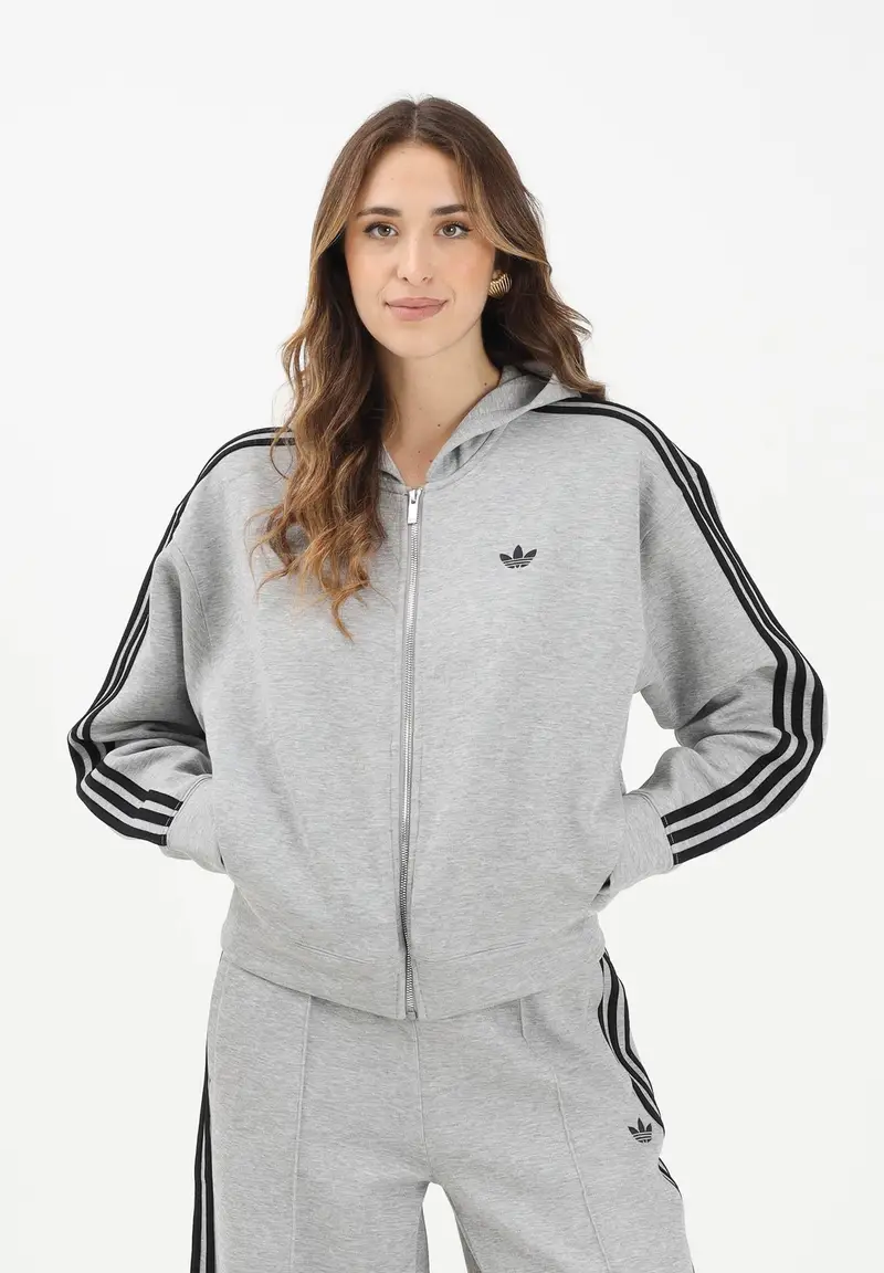 Felpa con zip Adicolor 3-Stripes Spacer grigia da donna miniatura 2