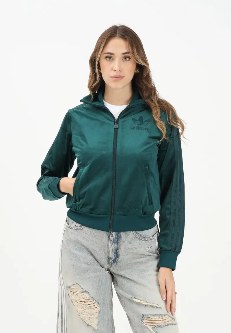 Felpa con zip Adicolor Velour verde da donna miniatura 2