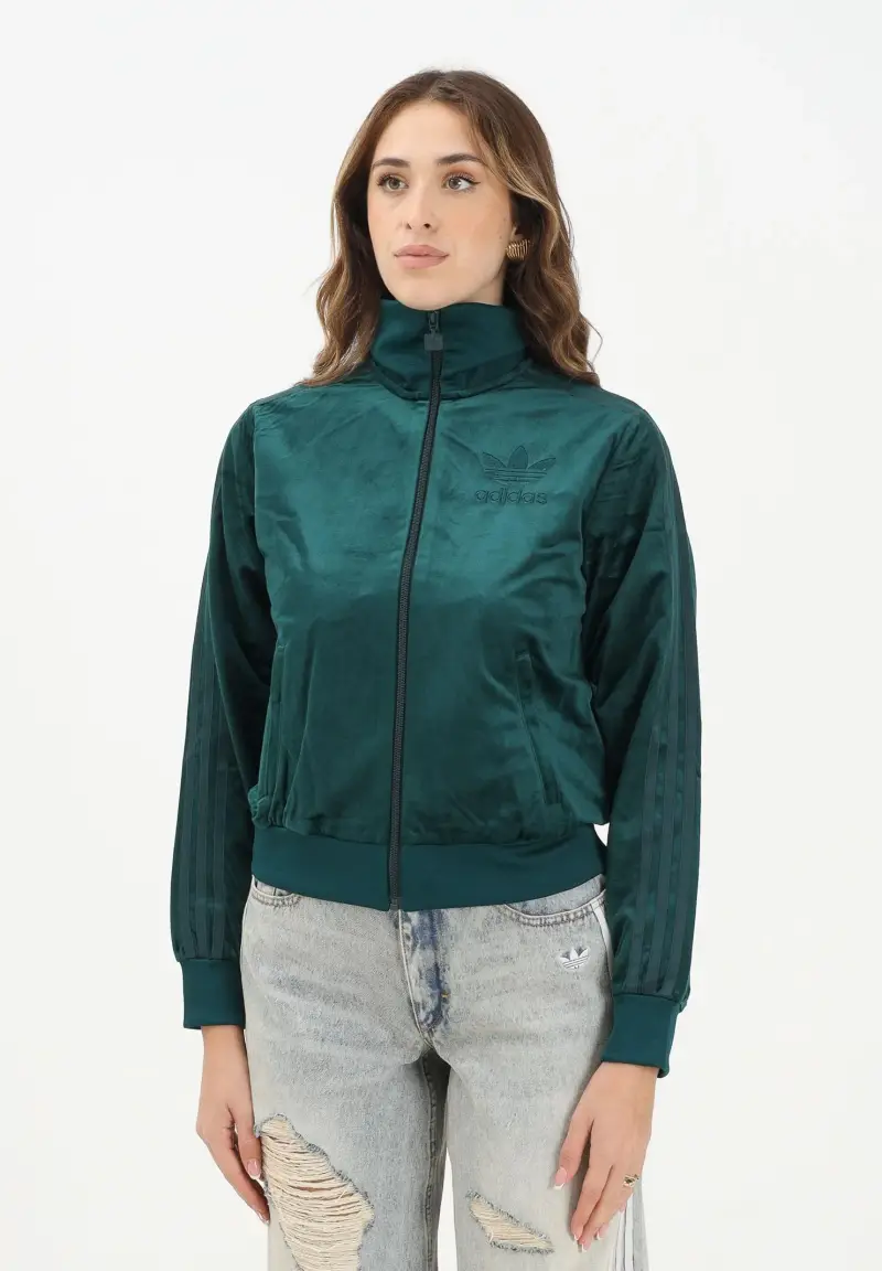 Felpa con zip Adicolor Velour verde da donna