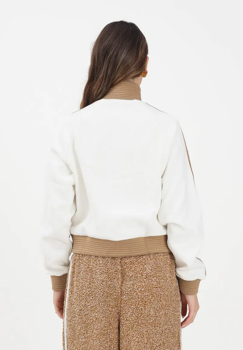 Felpa con zip ADIDAS ORIGINALS VELOUR bianca e beige da donna miniatura 3