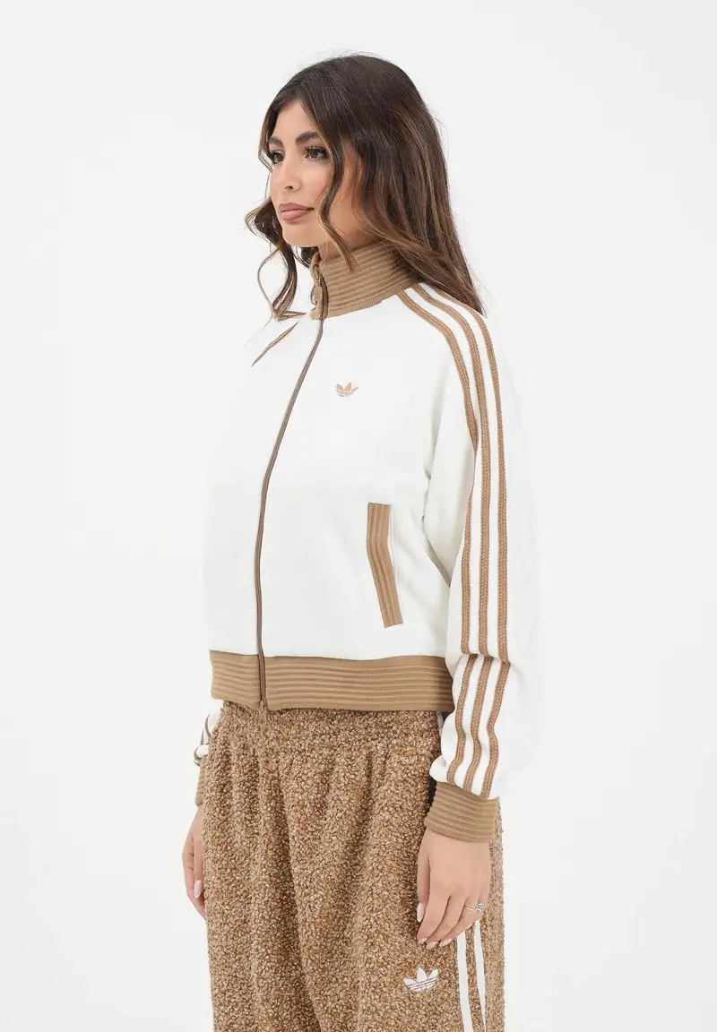 Felpa con zip ADIDAS ORIGINALS VELOUR bianca e beige da donna