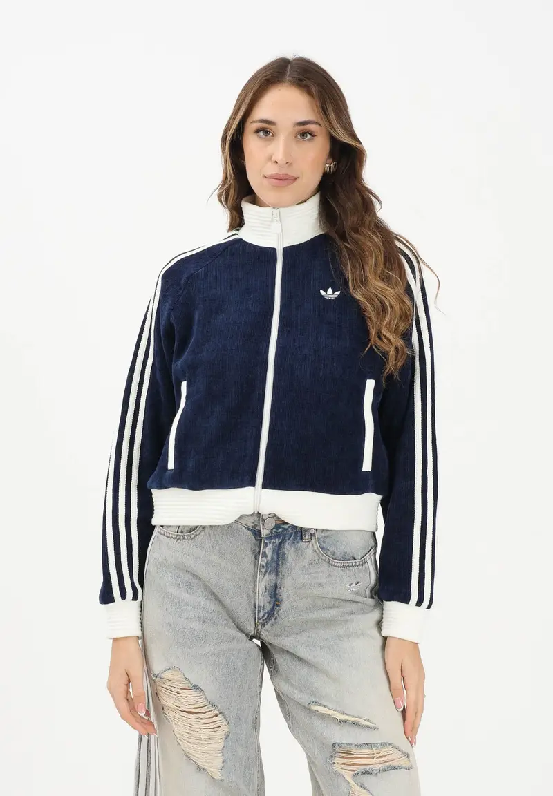 Felpa con zip ADIDAS ORIGINALS VELOUR KNIT blu da donna miniatura 2