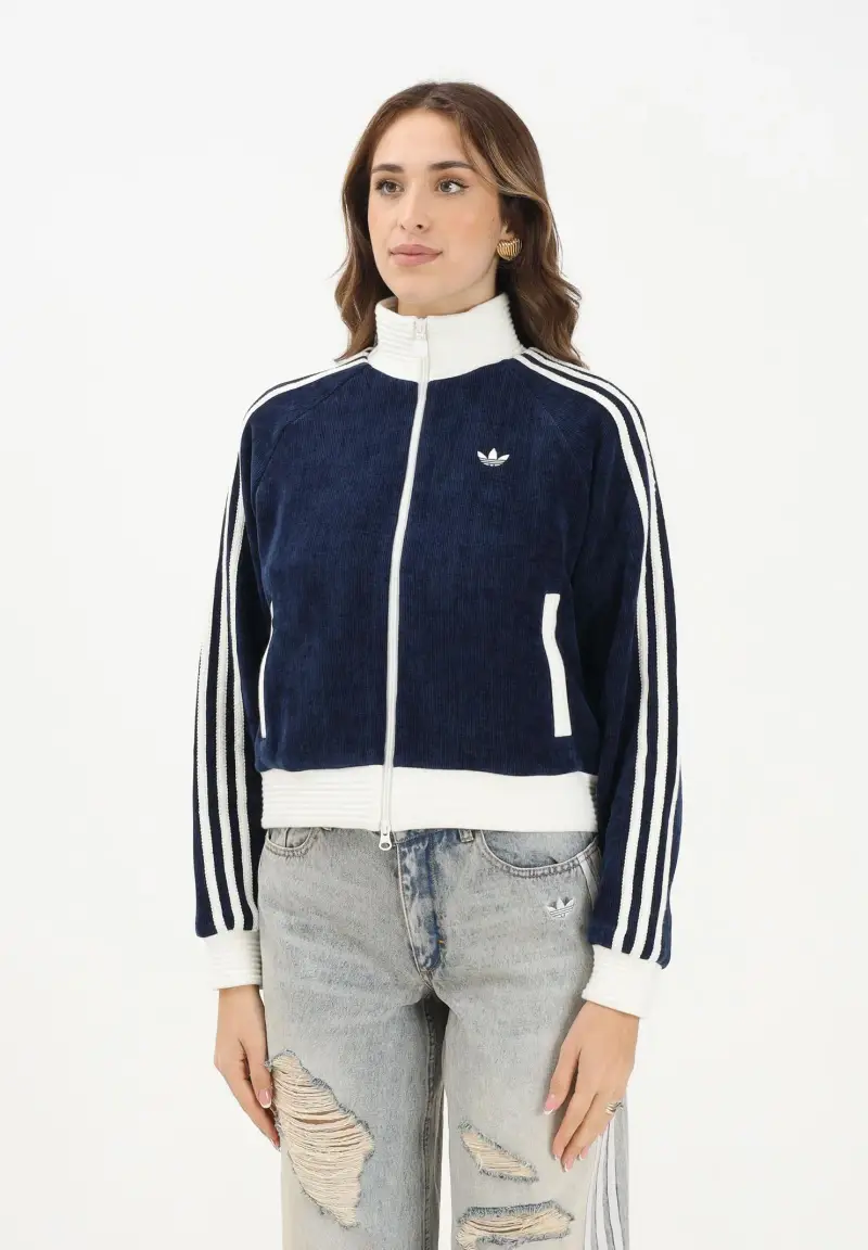 Felpa con zip ADIDAS ORIGINALS VELOUR KNIT blu da donna
