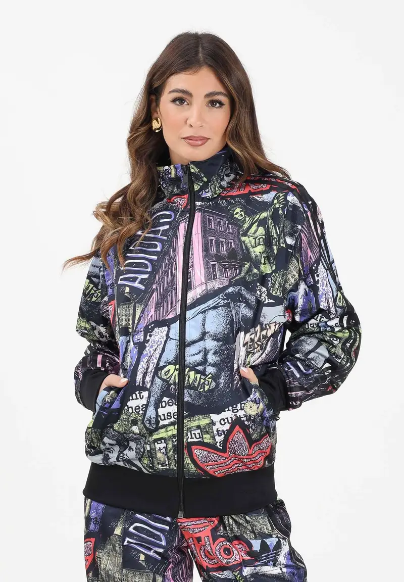 Felpa con zip adidas X Jeremy Scott Pride AOP nera da donna miniatura 2