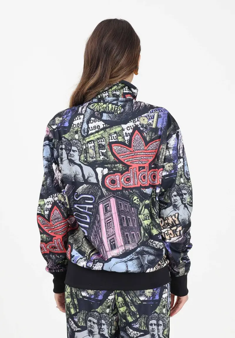 Felpa con zip adidas X Jeremy Scott Pride AOP nera da donna miniatura 3