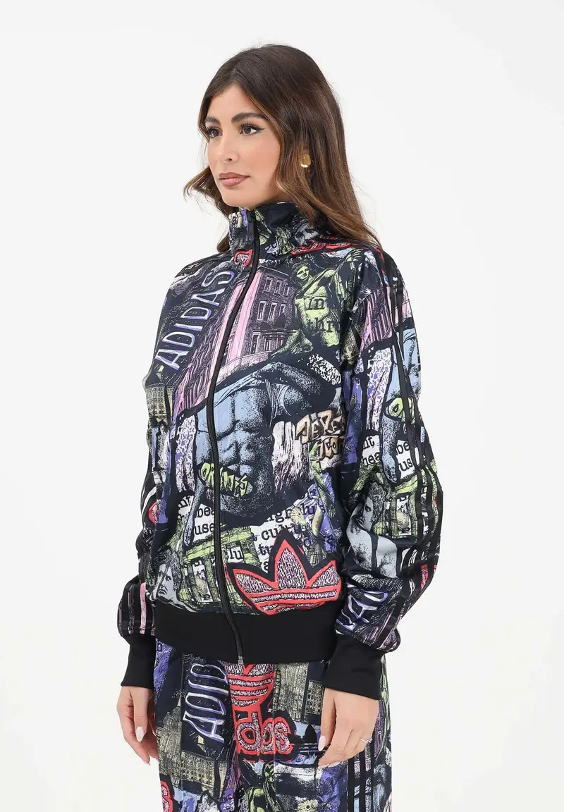 Felpa con zip adidas X Jeremy Scott Pride AOP nera da donna