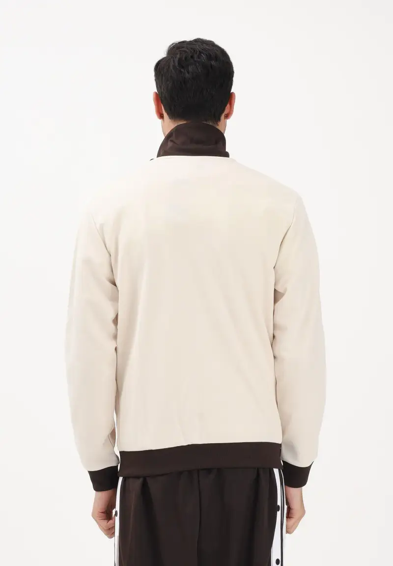 Felpa con zip BECKENBAUER panna e marrone da uomo miniatura 3