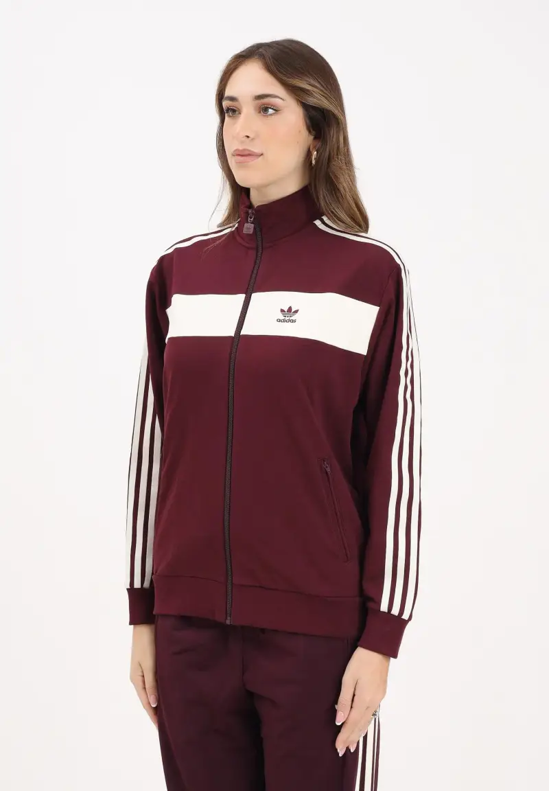 Felpa con zip Colorblock bordeaux e panna da donna