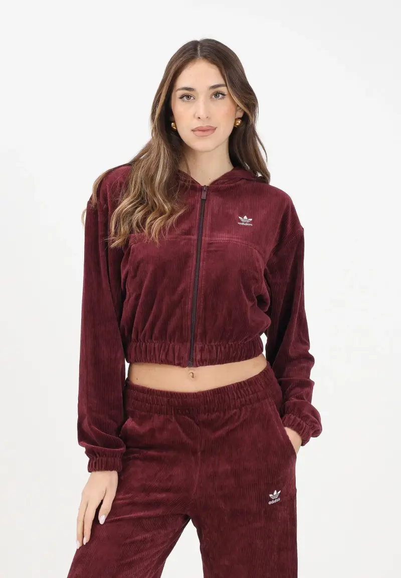Felpa con zip Essentials Chenile bordeaux da donna miniatura 2