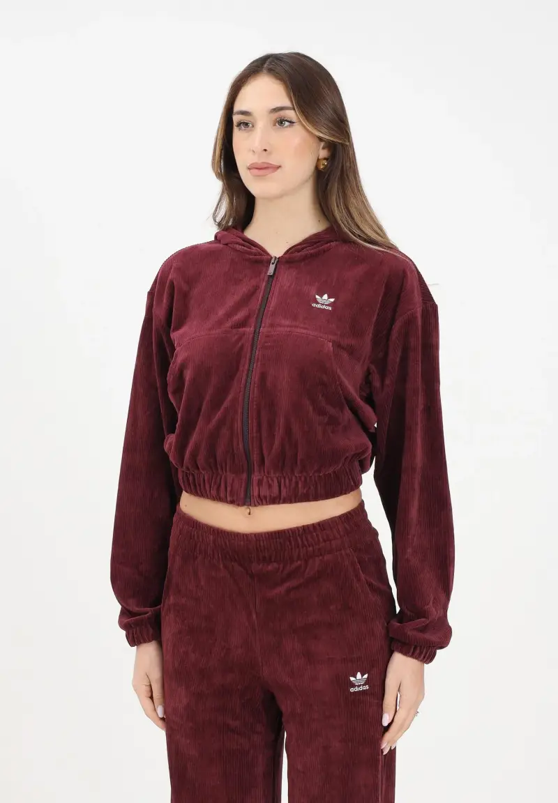 Felpa con zip Essentials Chenile bordeaux da donna
