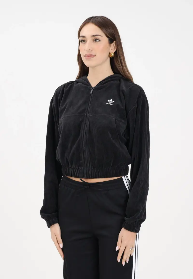 Felpa con zip Essentials Chenile nera da donna