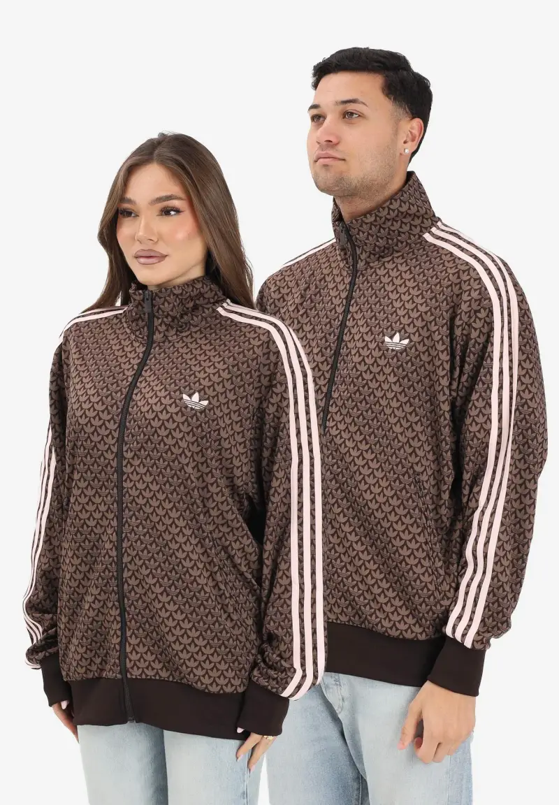 Felpa con zip Firebird Loose Monogram marrone e rosa per uomo e donna