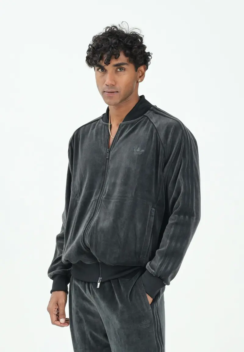 Felpa con zip in velluto Adicolor SST nera da uomo miniatura 2