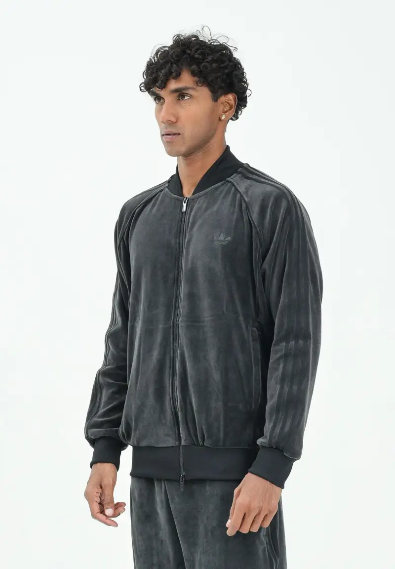 Felpa con zip in velluto Adicolor SST nera da uomo