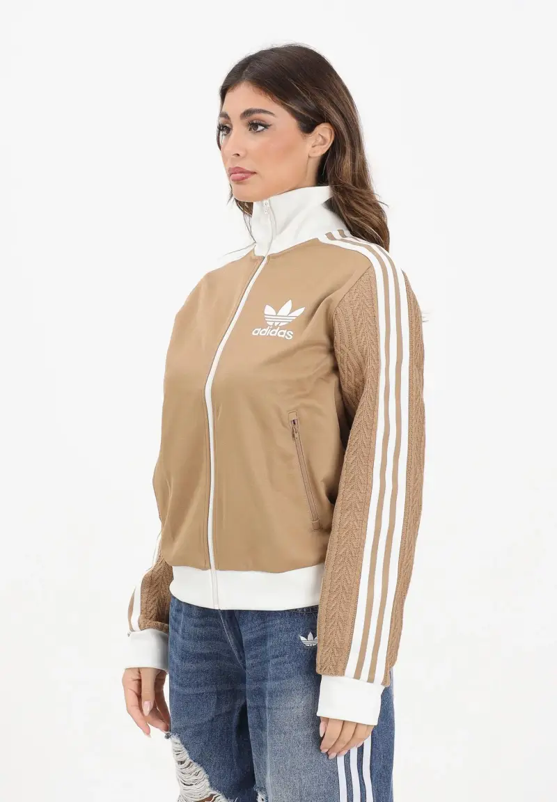 Felpa con zip Knit Classic beige da donna