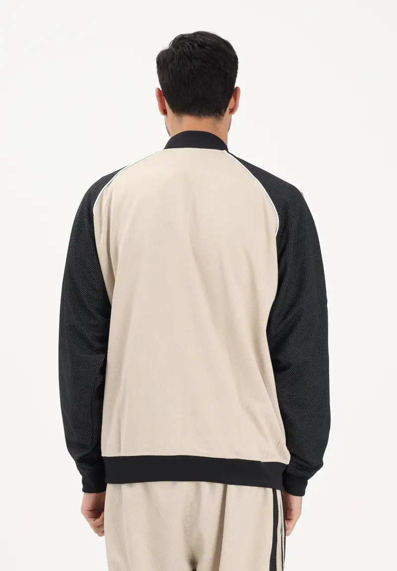 Felpa con zip Loose Mesh beige e nera da uomo miniatura 3