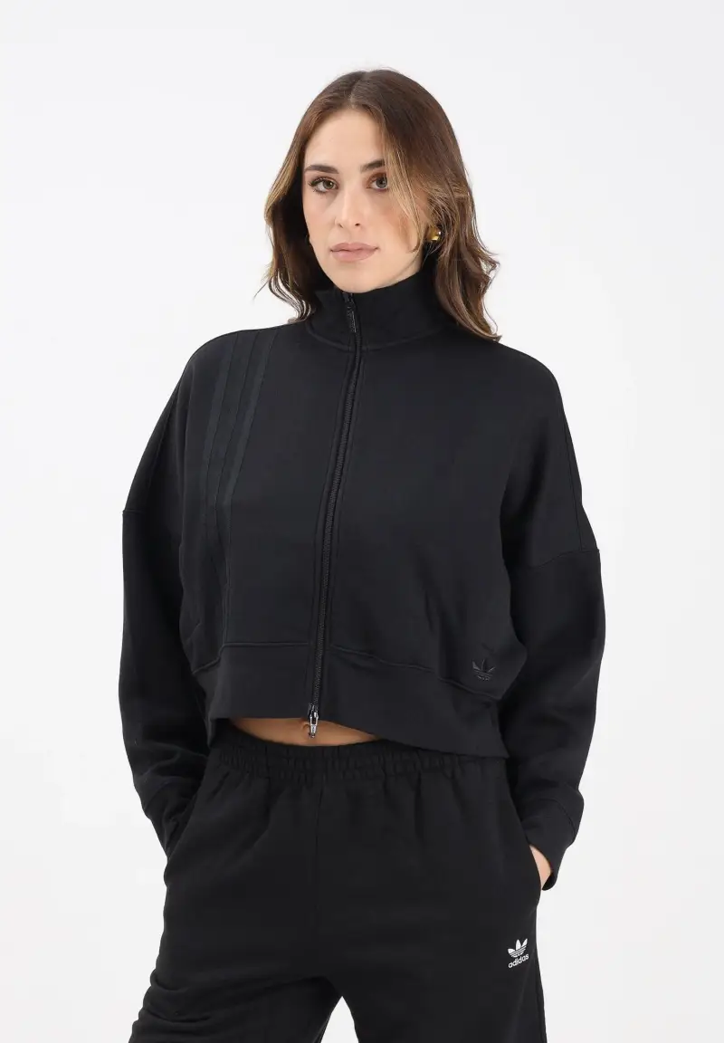 Felpa con zip Off Placed 3 Stripes nera da donna miniatura 2