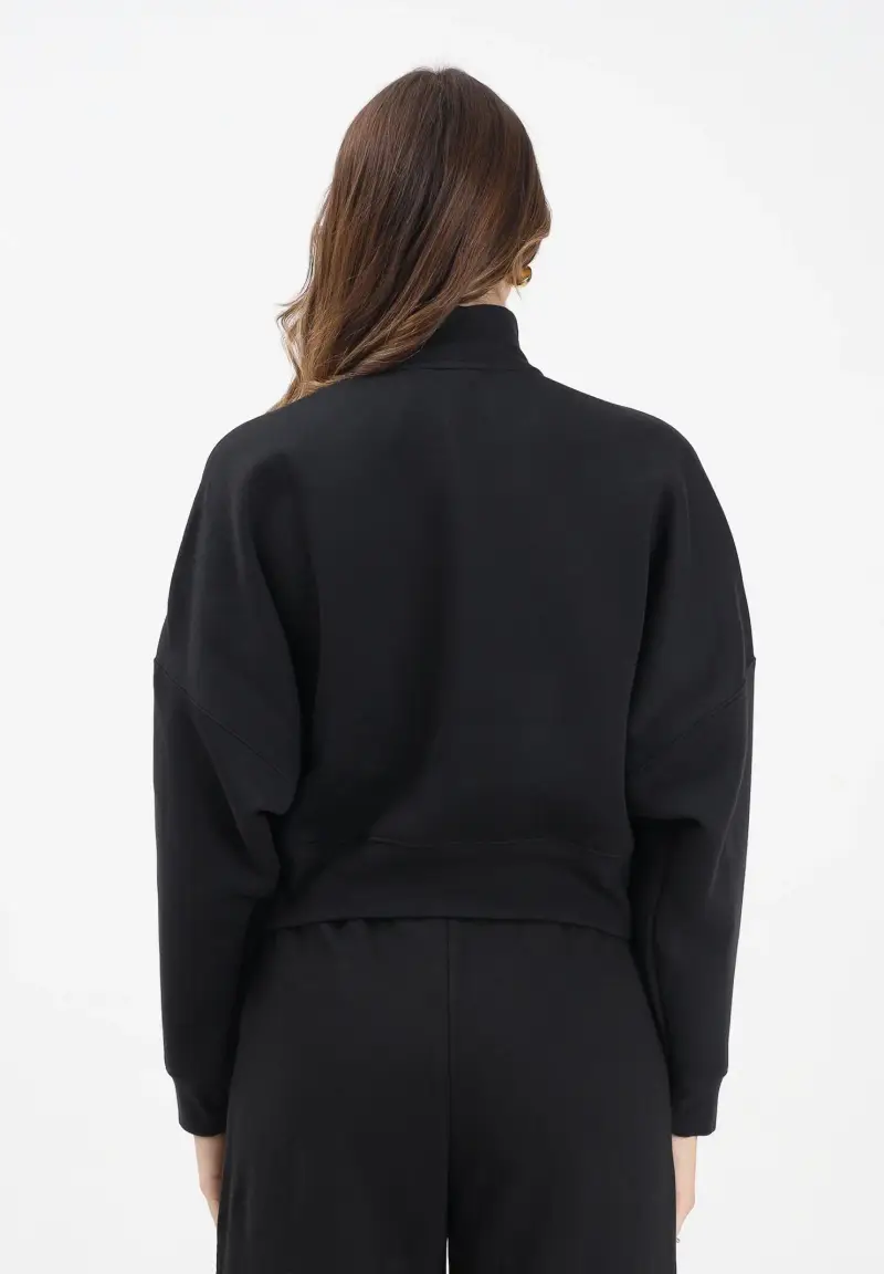 Felpa con zip Off Placed 3 Stripes nera da donna miniatura 3