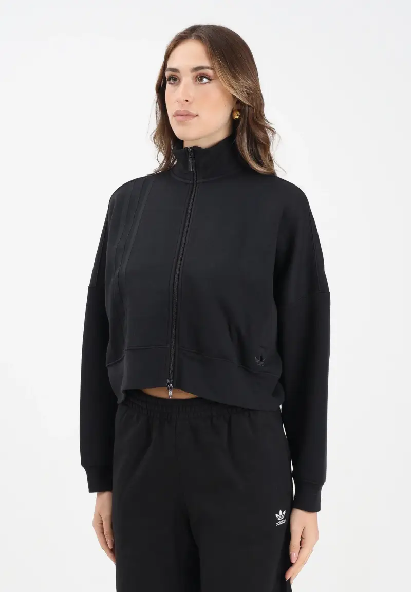 Felpa con zip Off Placed 3 Stripes nera da donna