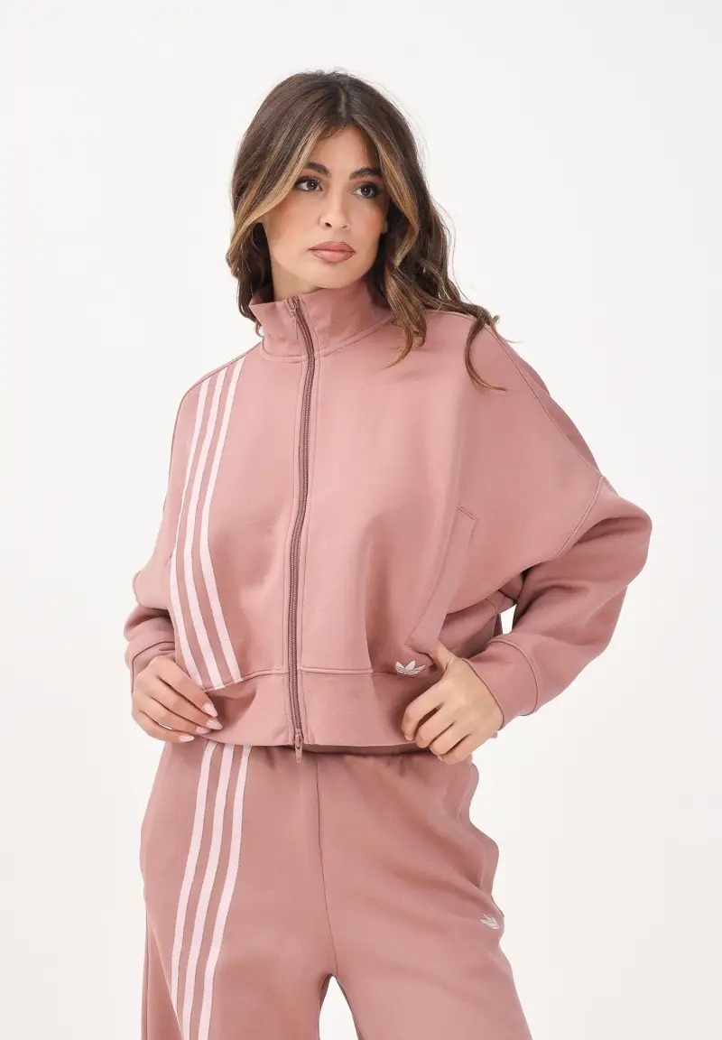 Felpa con zip Off Placed 3 Stripes rosa da donna miniatura 2
