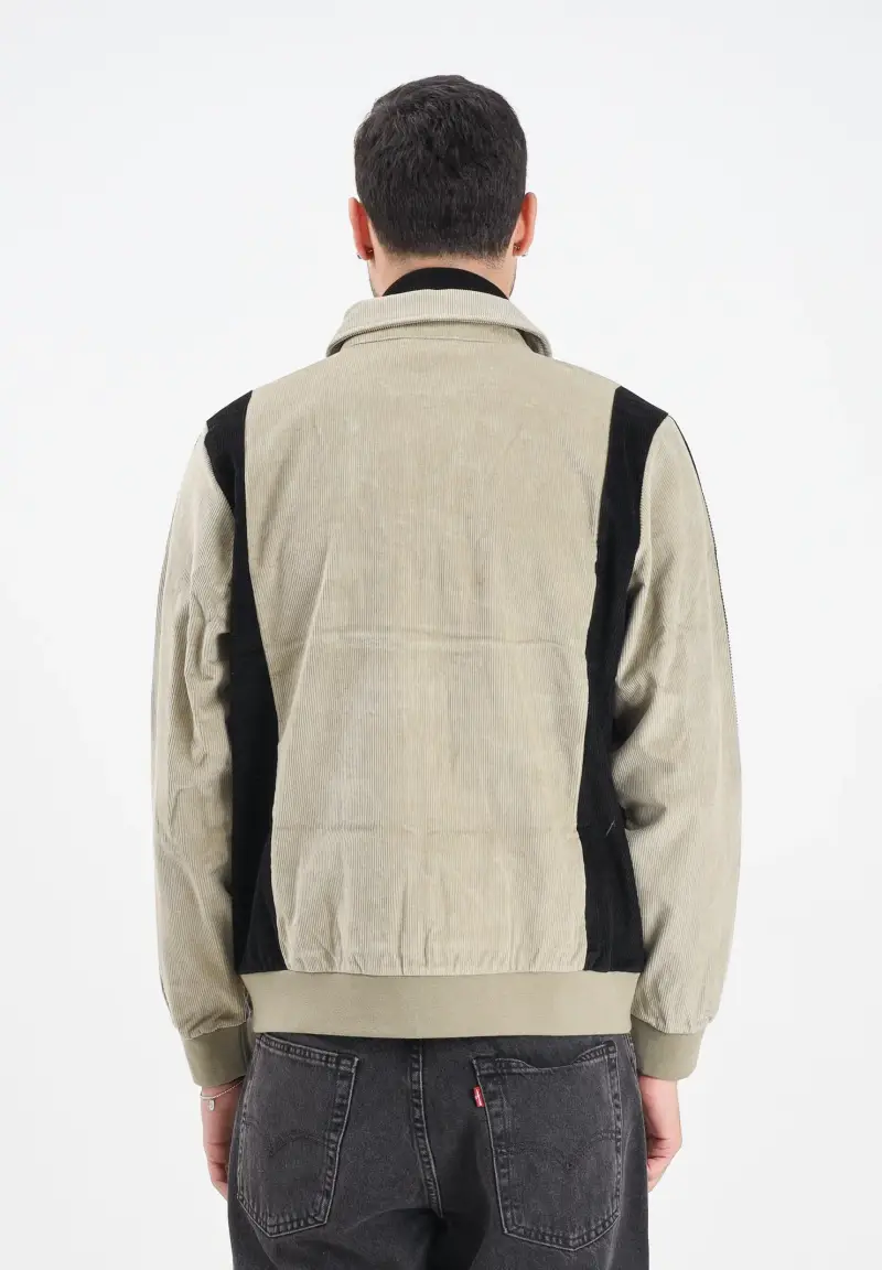 Felpa con zip old-school verde militare e nera da uomo miniatura 3