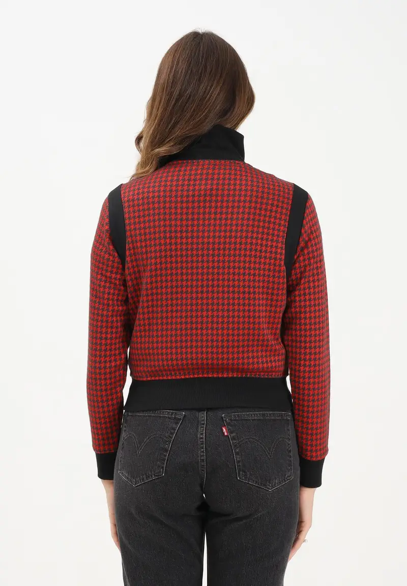 Felpa con zip pied-de-poule rossa e nera da donna miniatura 3