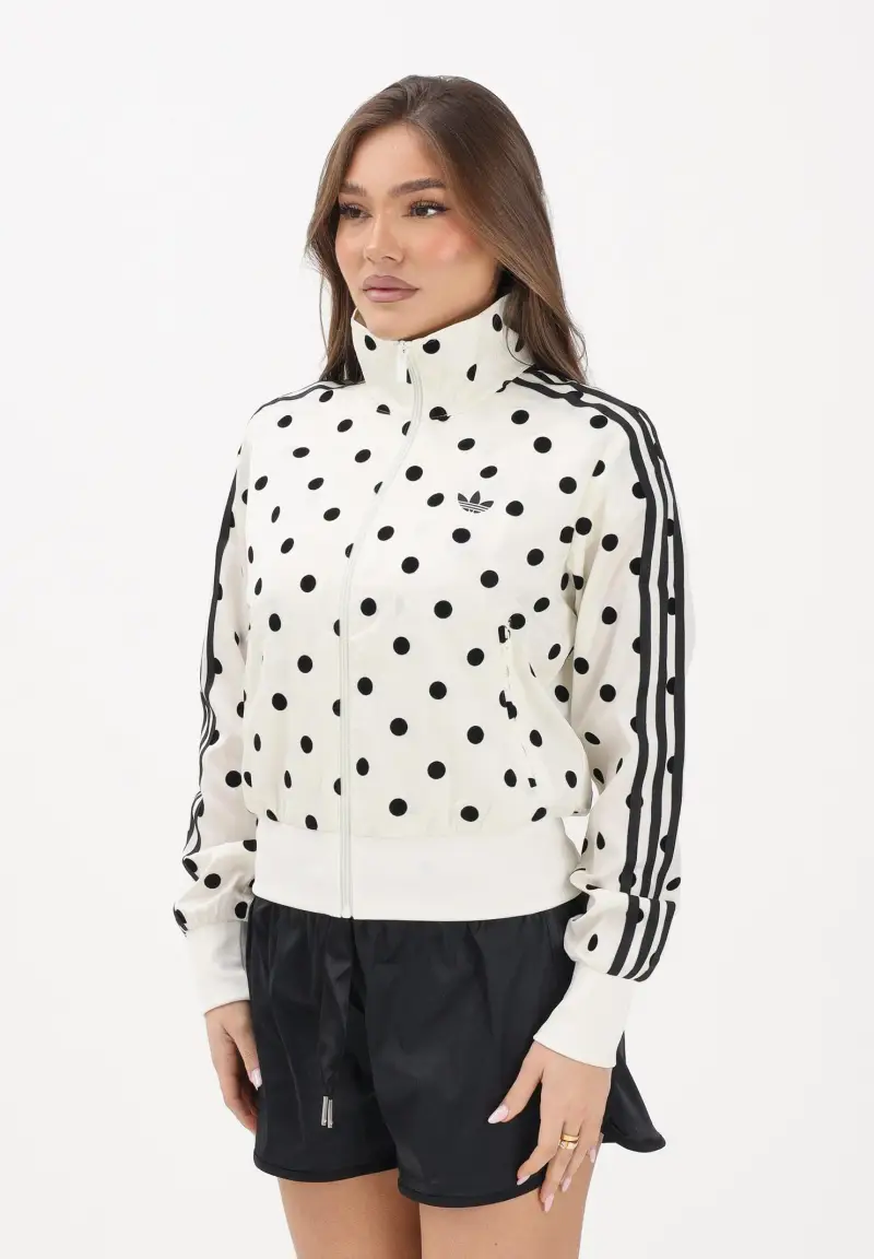 Felpa con zip Satin Polka Dots TT panna e nera da donna