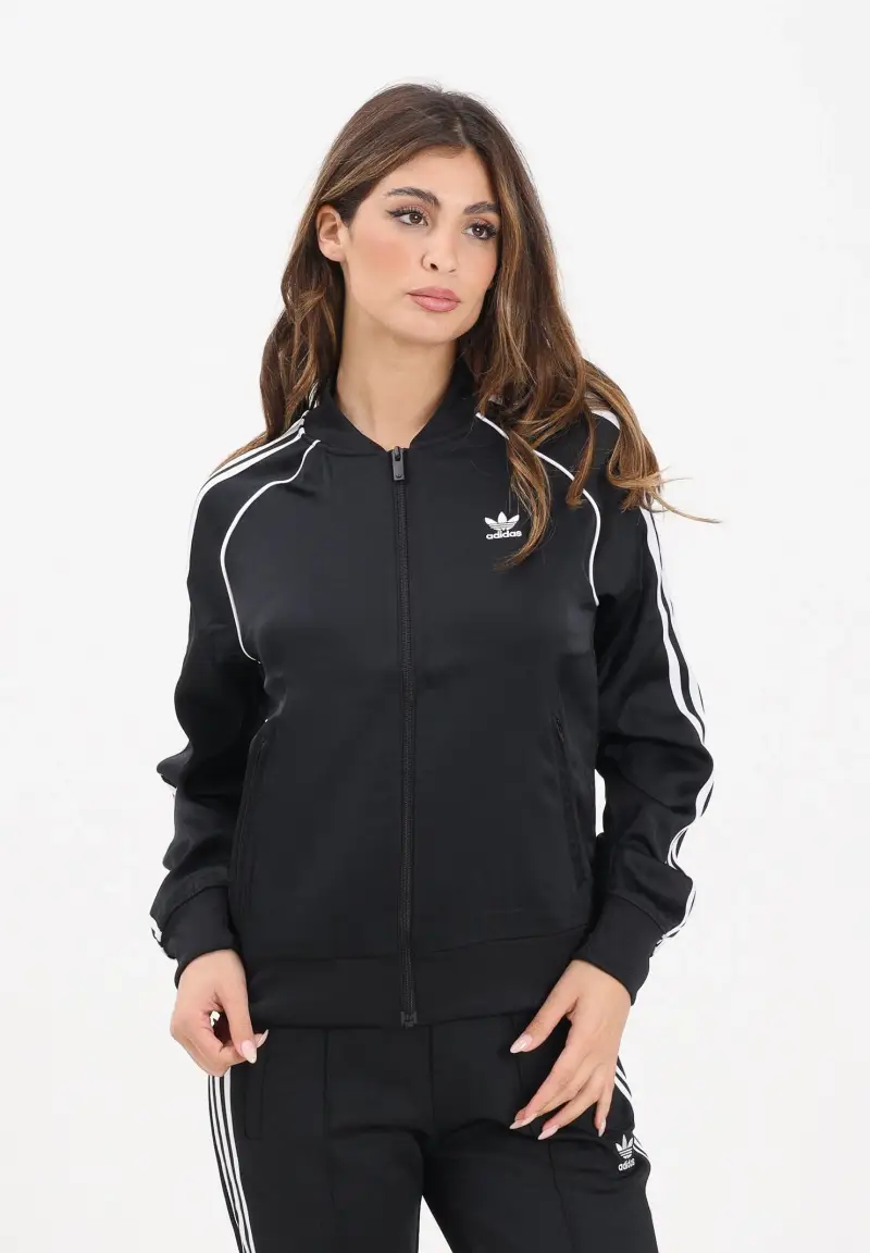 Adidas Originals Felpa con zip SST Adicolor Satin nera da donna miniatura 2