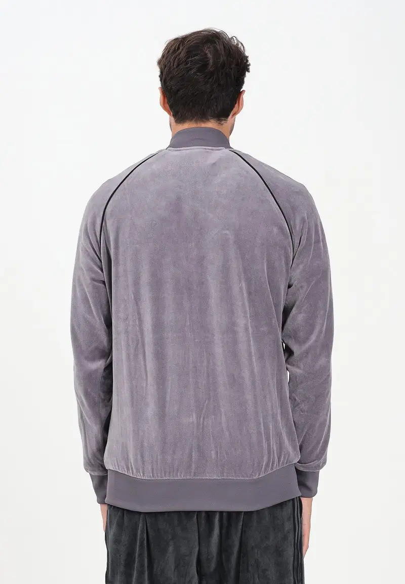 Felpa con zip SST Adicolor Velour grigia da uomo miniatura 3