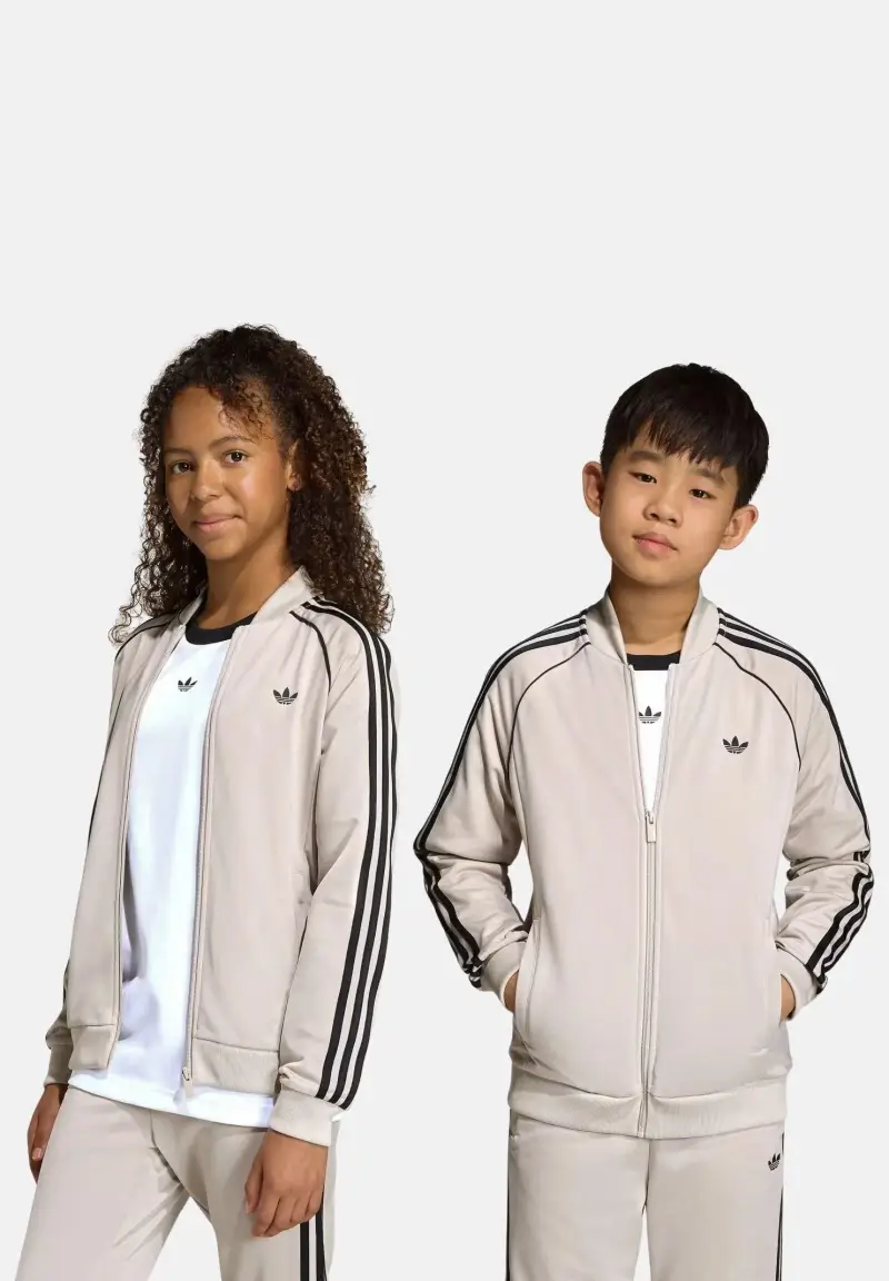 Felpa con zip SST beige per bambino e bambina